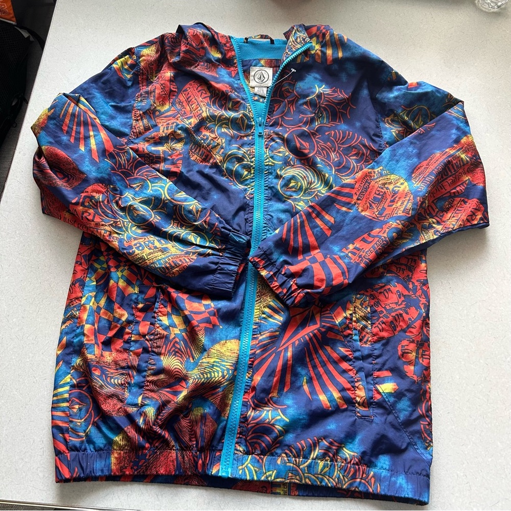 Volcom youth size large jacket‎ Blue and Red windbreaker skateboard/grunge E- 10